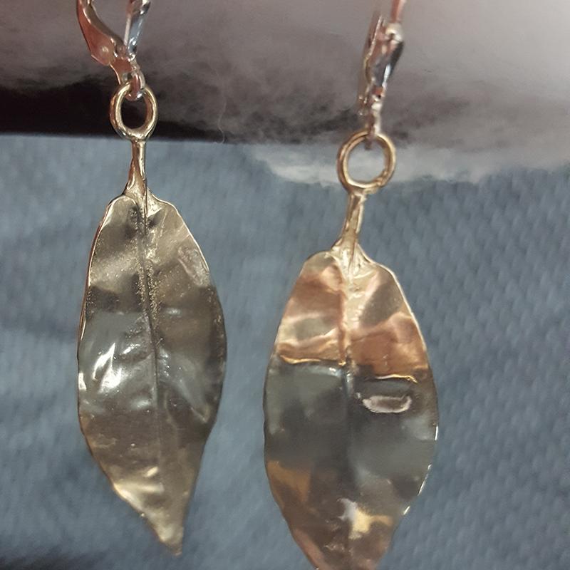 Cast Silver or Bronze Tea-Leaf Pendants and Earrings